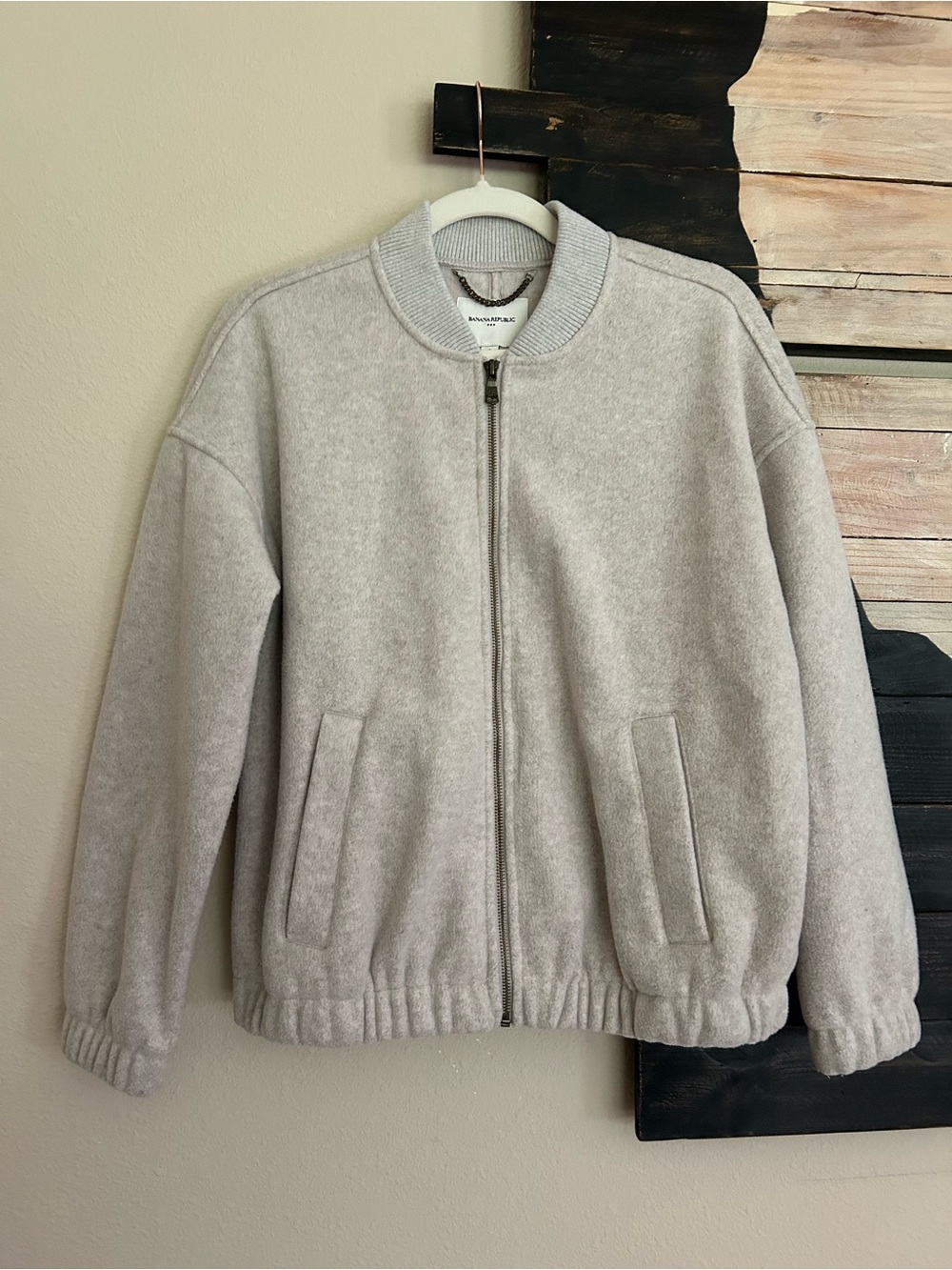 Banana Republic Melton Bomber Jacket Zipper Front Greige